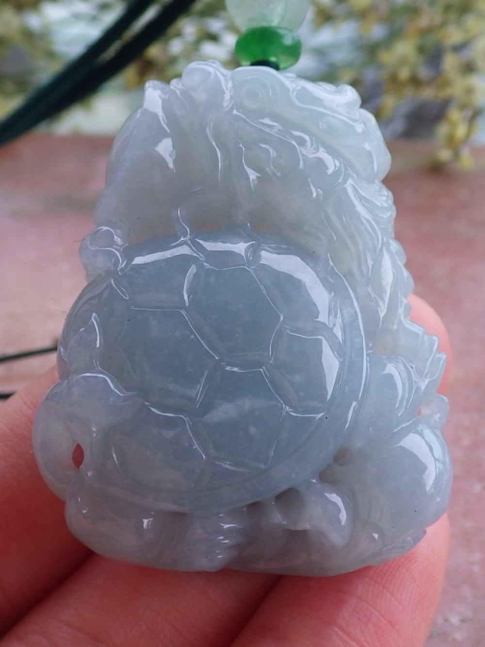 Certified Natural Burma A Jade Jadeite Dragon Turtle Ruyi Pendant Necklace